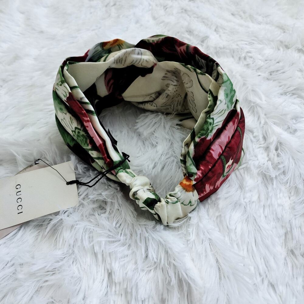 Gucci Floral Print Silk Headband Ivory NWT size Medium